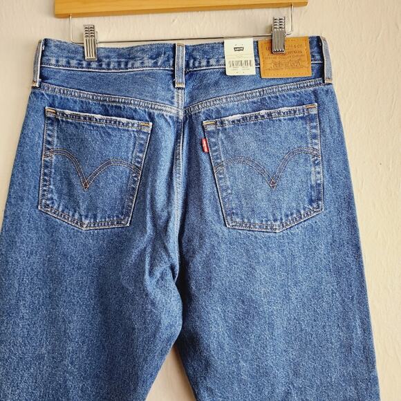 Levi's Wedgie Straight Leg Distressed High Rise Jeans Oxnard Drive Dark Blue 31 - Picture 13 of 13